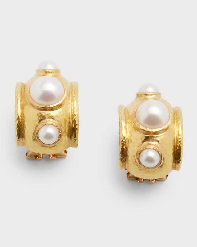 19k Medium Vertical Oval Pearl Earrings