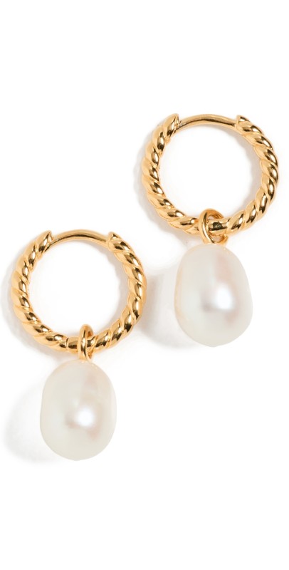 Missoma Pearl Twisted Small Drop Hoop Earrings Gold