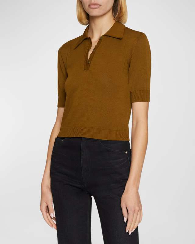 Knit Button-Front Polo Top