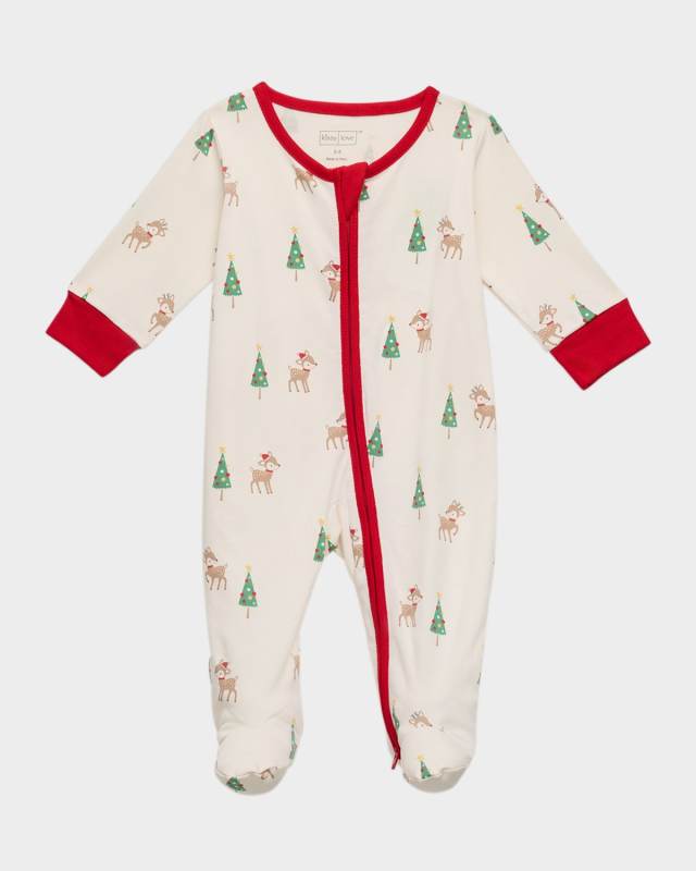 Kid's Christmas Deer Cheer Zip Up Footie, Size Newborn-9M