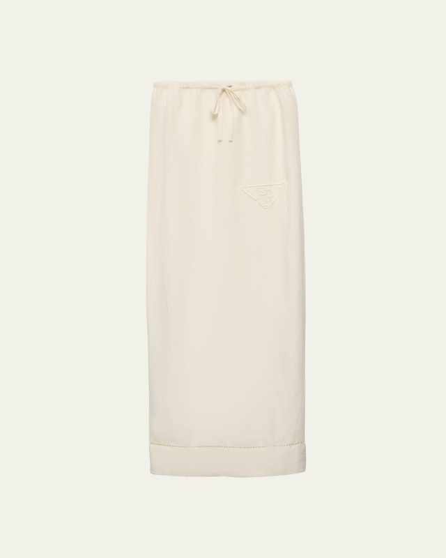 Logo Embroidered Drawstring Linen Skirt