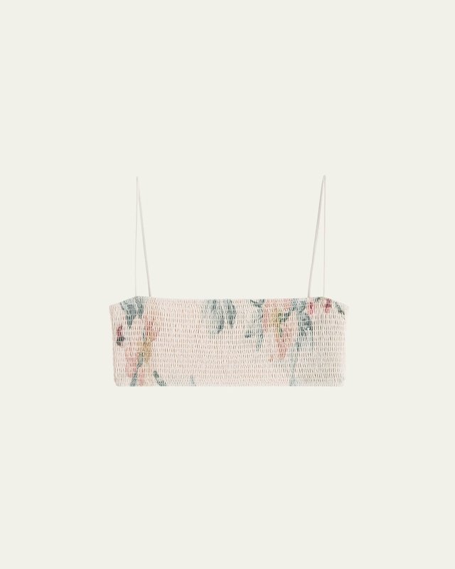 Faded Floral Smocked Bikini Top