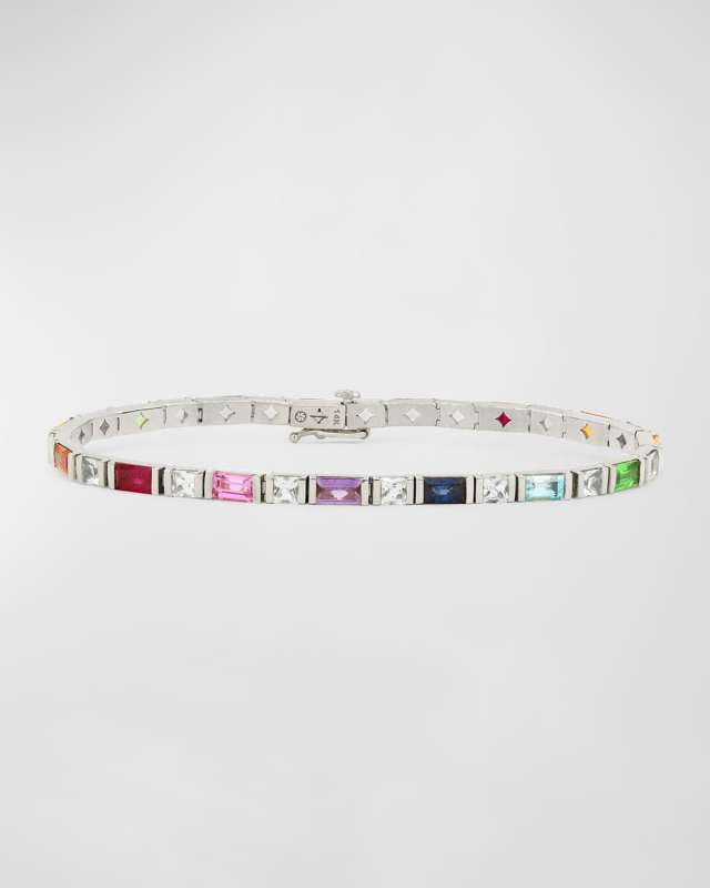 Rainbow Gemstones 14K Bar-Set Tennis Bracelet