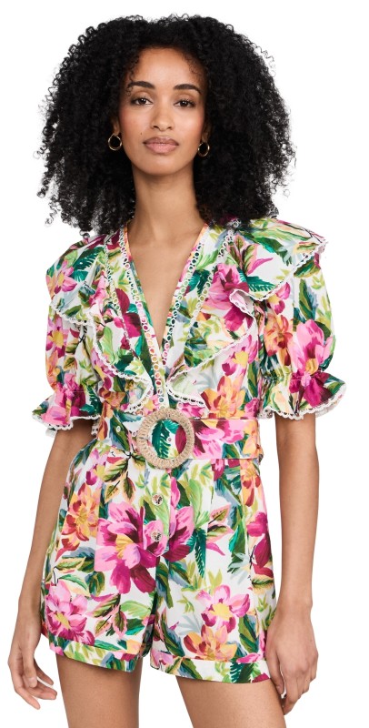 FARM Rio Painted Flowers Off-White Romper Painted Flowers Off-White