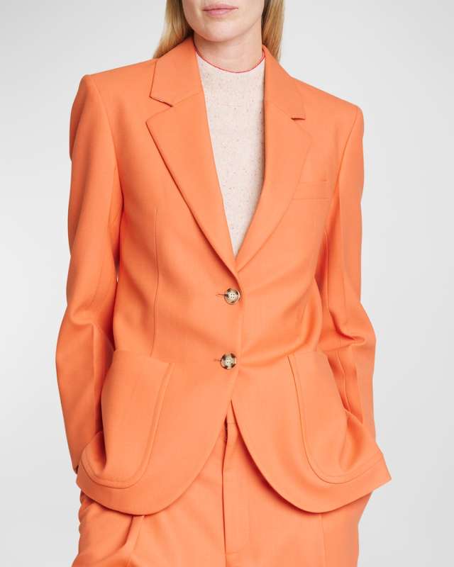 Wool Blazer Jacket with Patch Pockets