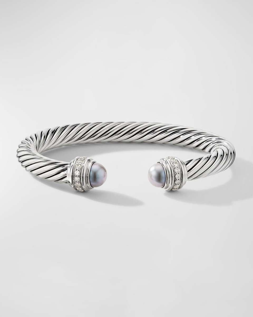 7mm Cable Bracelet with Diamonds & Pearls