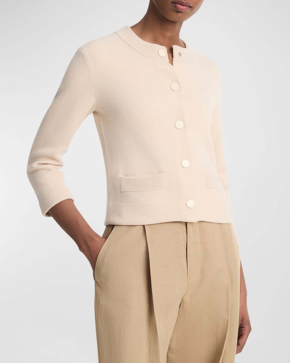 Wool and Cashmere Shrunken Snap Cardigan