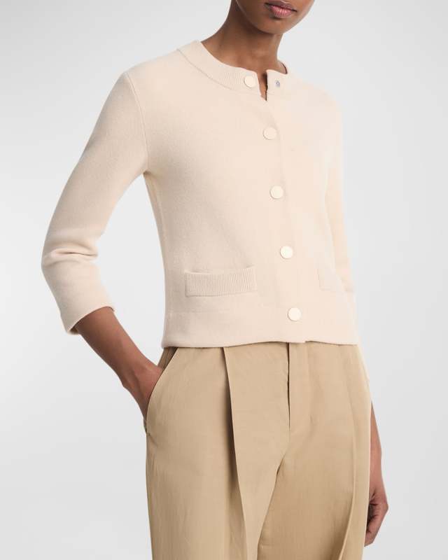 Wool and Cashmere Shrunken Snap Cardigan