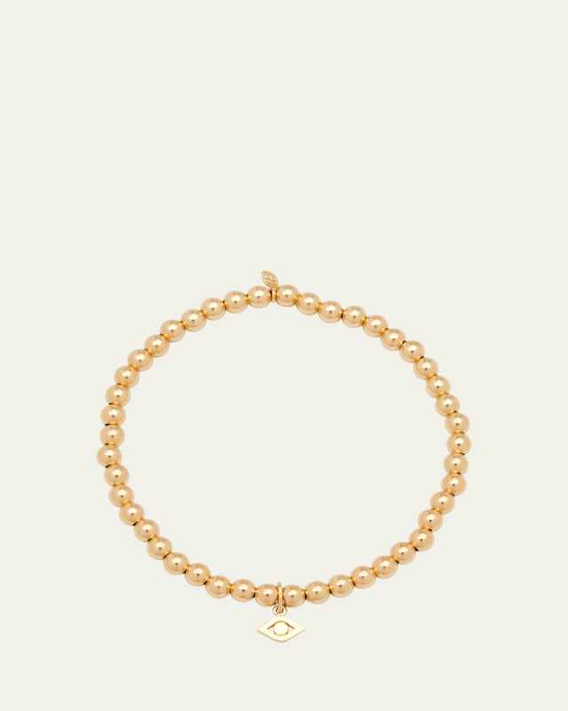 14K Evil Eye Link Charm on Round Gold Bead Bracelet