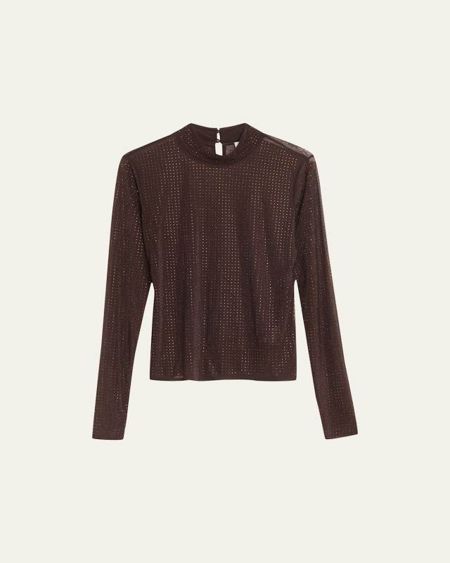 Desirae Sheer Rhinestone Long-Sleeve Top