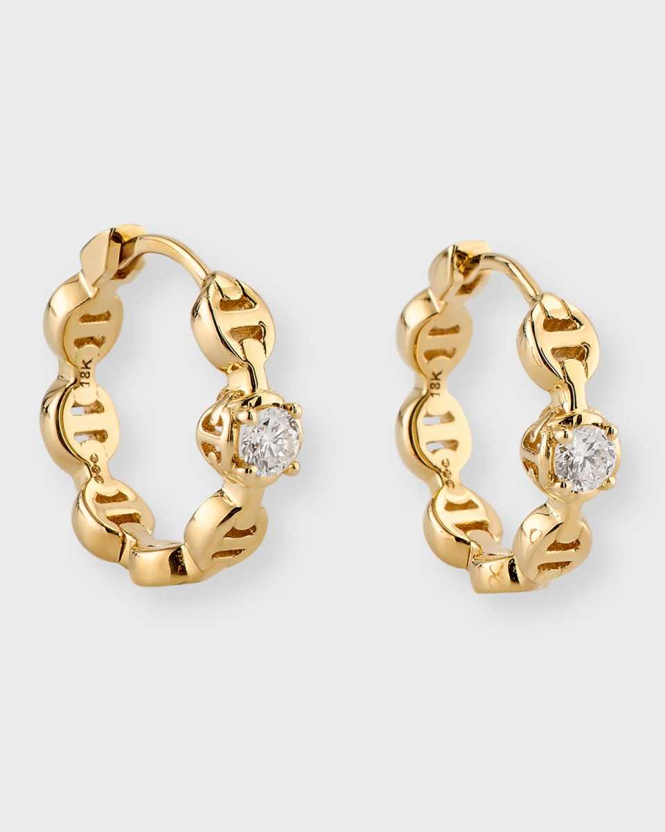 18K Yellow Gold 12MM Tri-Link Diamond Huggie Earrings