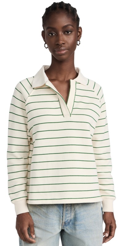 MWL by Madewell Betterterry Polo Sweatshirt in Stripe River Stripe