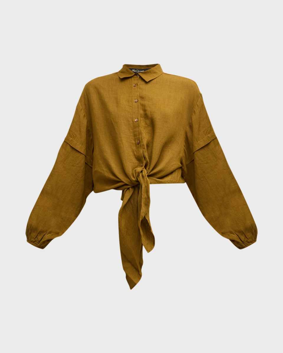 Cerea Tie-Front Button-Down Linen Shirt