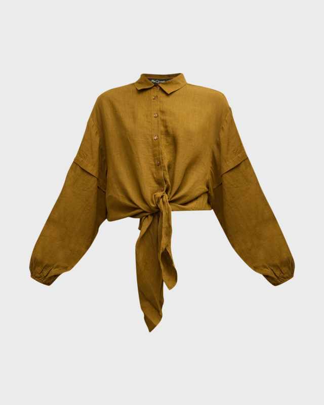 Cerea Tie-Front Button-Down Linen Shirt