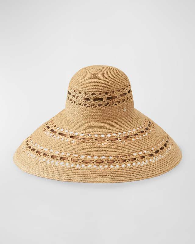 Metallic Leather & Raffia Large Brim Hat