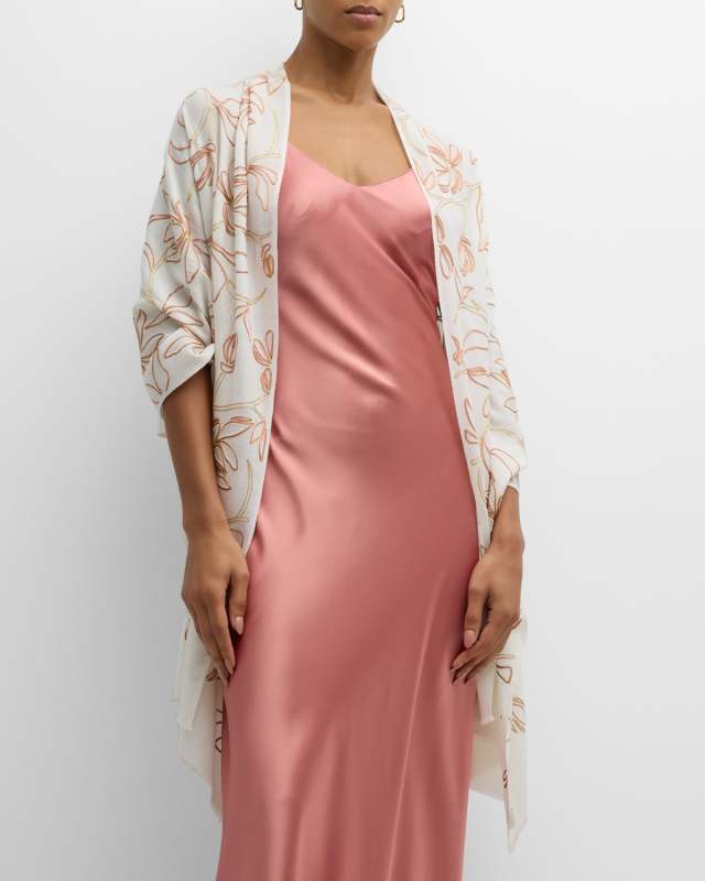Embroidered Floral Silk-Wool Shawl