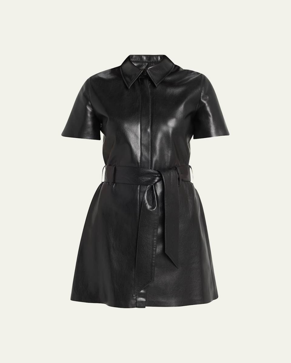 Halli Vegan Leather Mini Shirt Dress