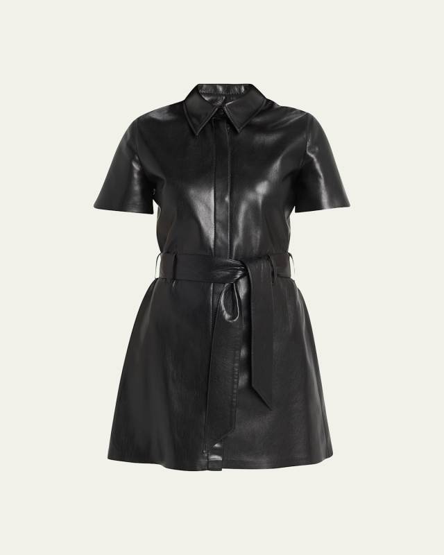 Halli Vegan Leather Mini Shirt Dress