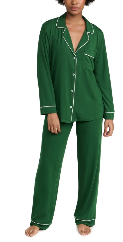 Eberjey Gisele Long Pj Set Forest Green/Ivory