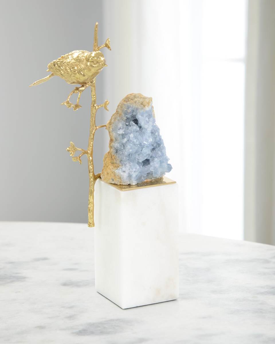 Brass Bird & Cyanite Geode Sculpture I