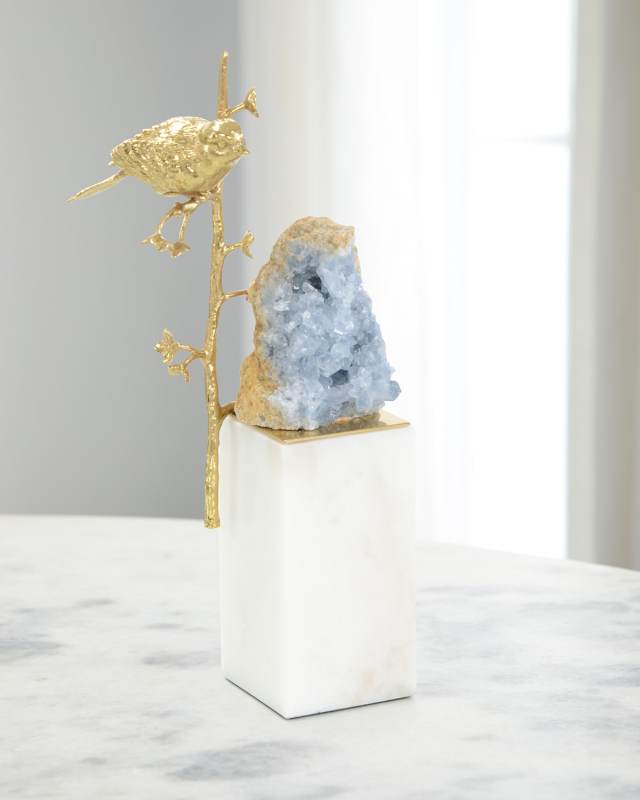 Brass Bird & Cyanite Geode Sculpture I