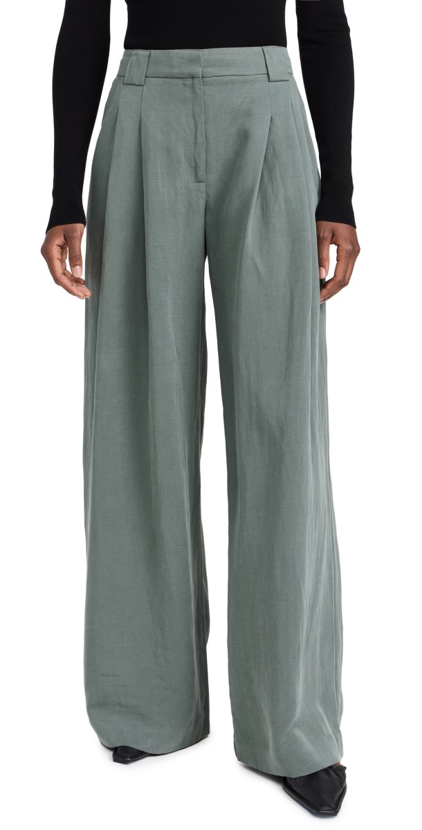 St. Agni Wide Leg Pleat Pants Balsam Green