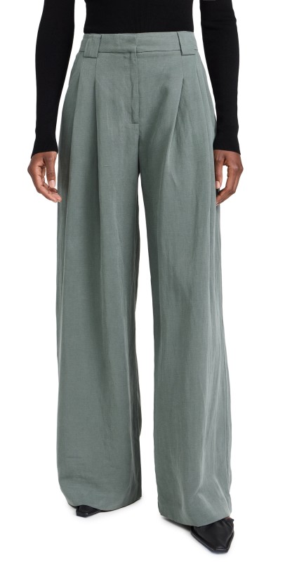 St. Agni Wide Leg Pleat Pants Balsam Green