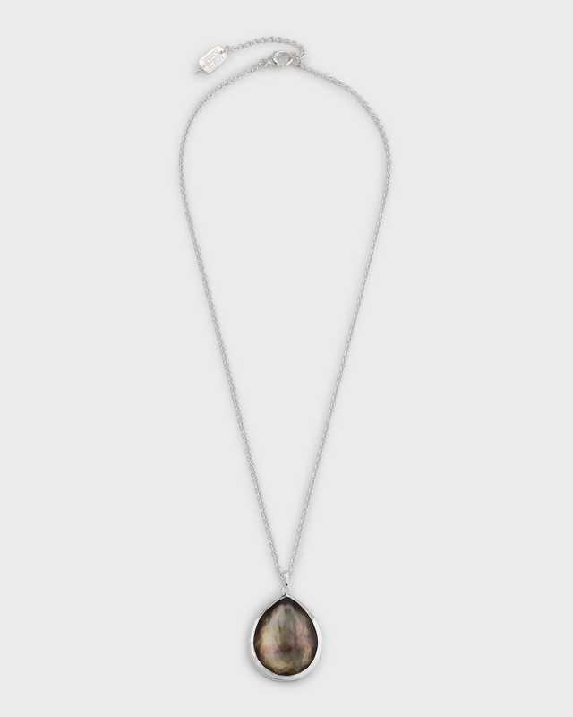 925 Rock Candy Large Teardrop Pendant Necklace in Black Shell Doublet