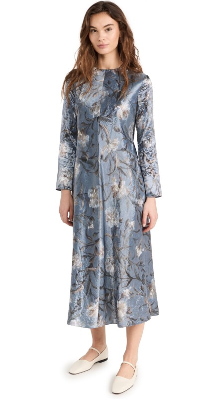 Vince Night Carnation Crew Neck Dress Iris Smoke