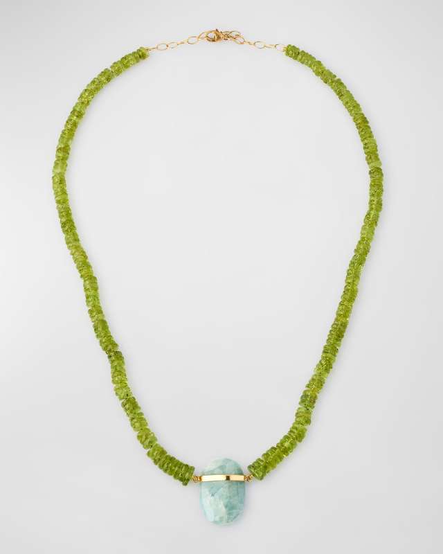 Aurora Peridot Aquamarine Charm Necklace