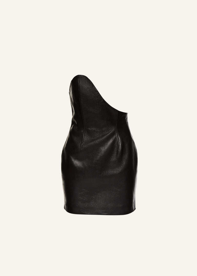 MAGDA BUTRYM Asymmetrical leather mini dress in black