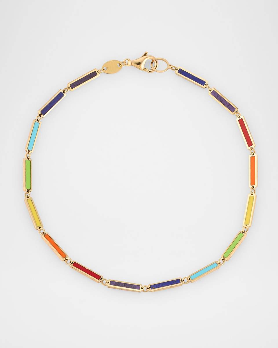 14K Yellow Gold Rainbow Inlay Station Bracelet