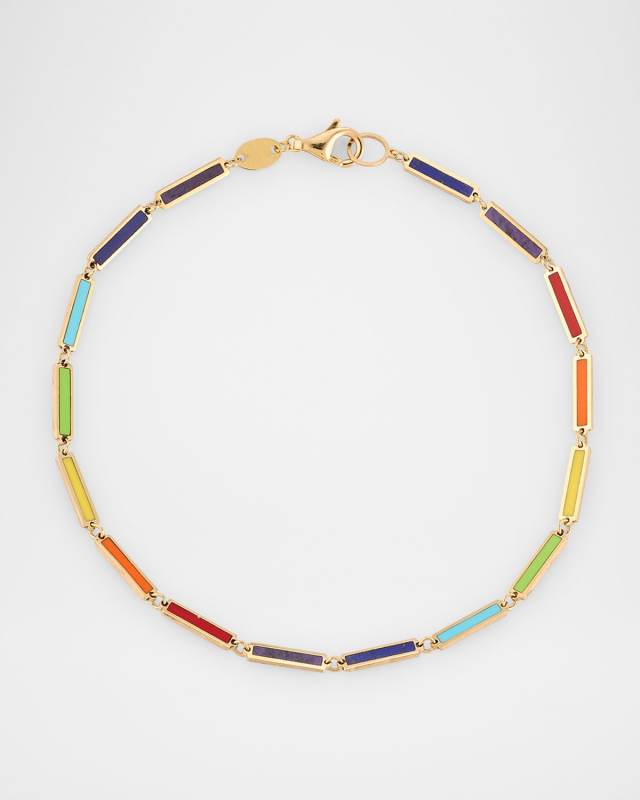 14K Yellow Gold Rainbow Inlay Station Bracelet