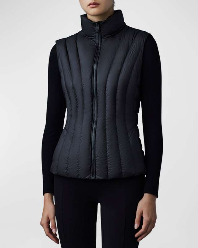 Lilyan Light-Down Vertical Quilted Puffer Vest