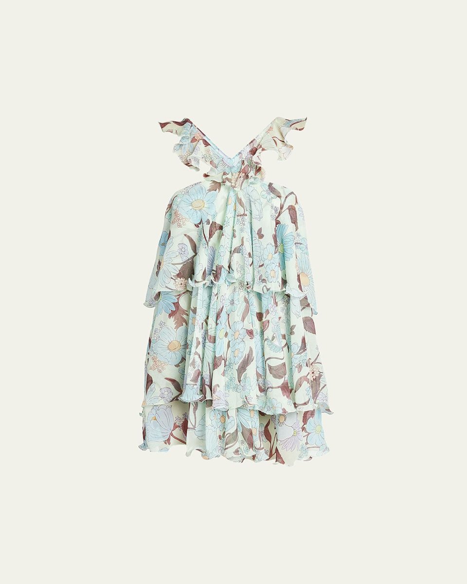 Floral Chiffon Sleeveless Halter Mini Dress