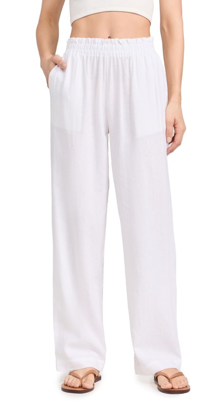 LNA Declan Linen Elastic Waist Pants White