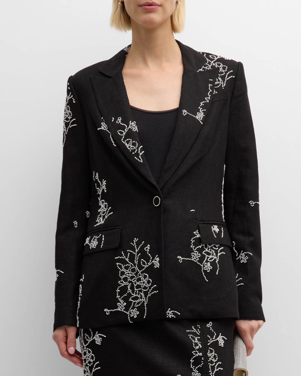 Alexa Beaded Single-Button Blazer
