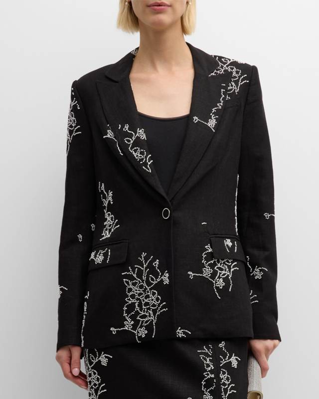 Alexa Beaded Single-Button Blazer