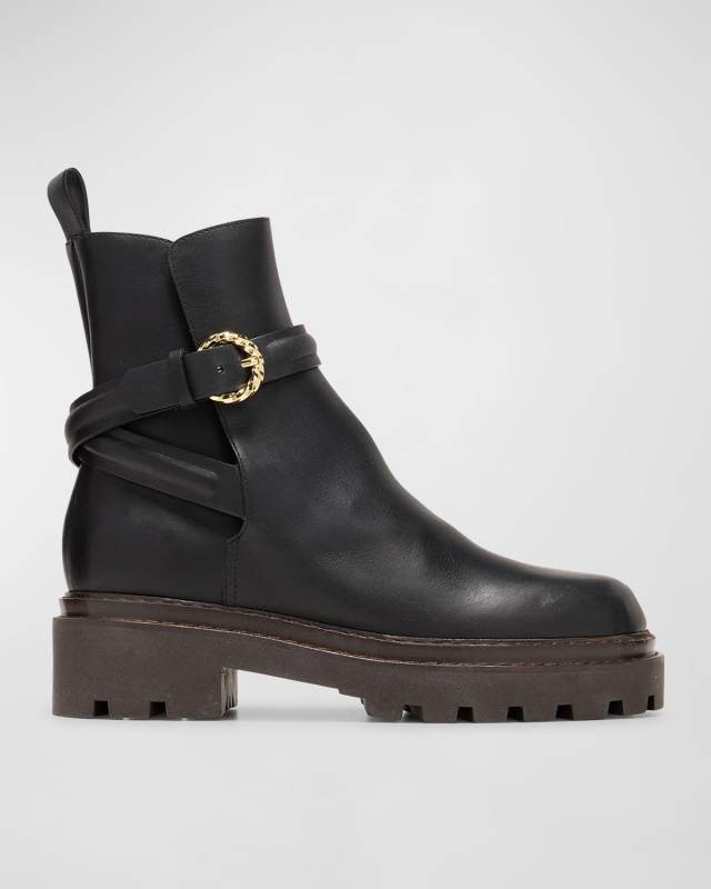 Lennon Leather Buckle Lug-Sole Boots