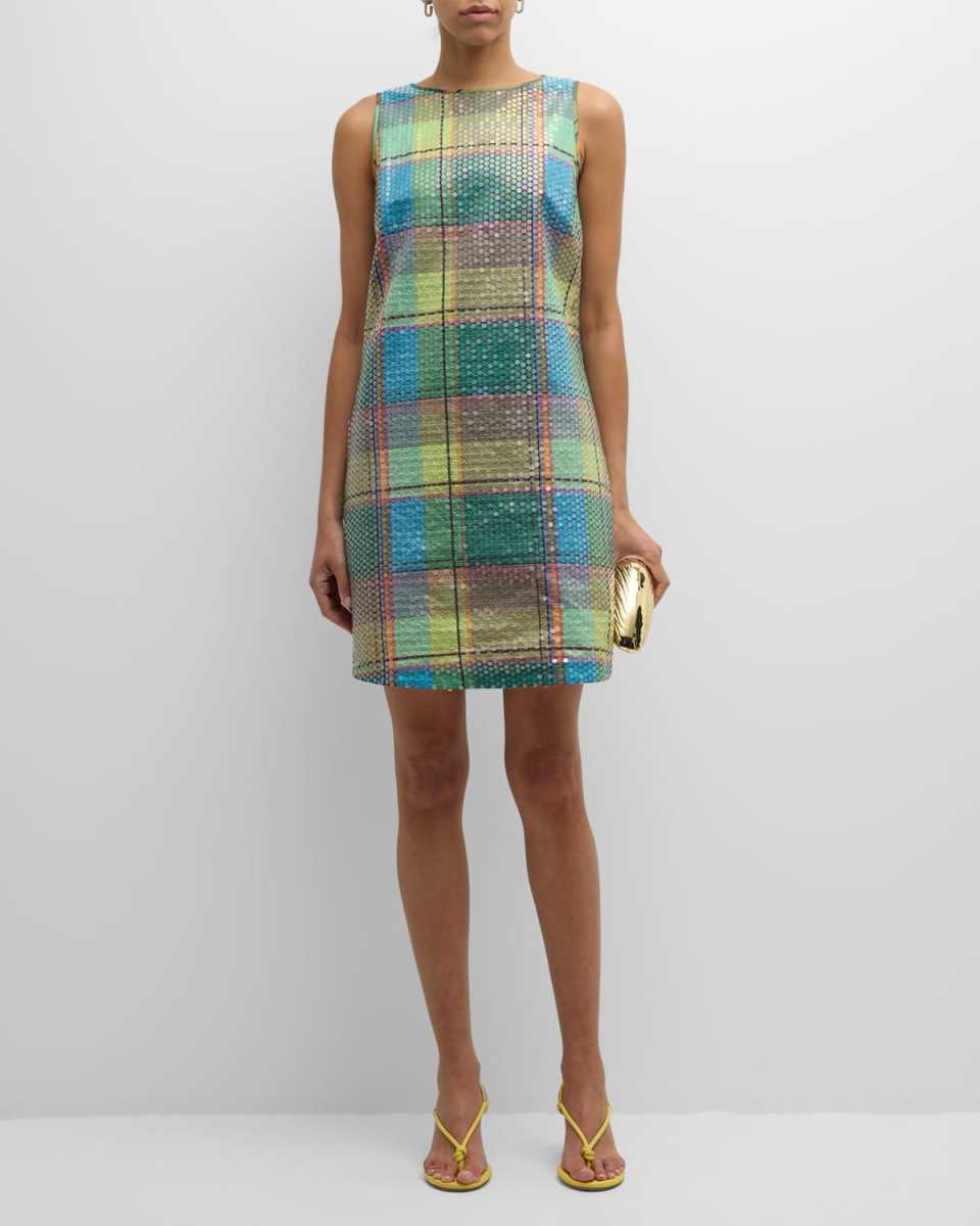 Plaid Sequin Mini Shift Dress