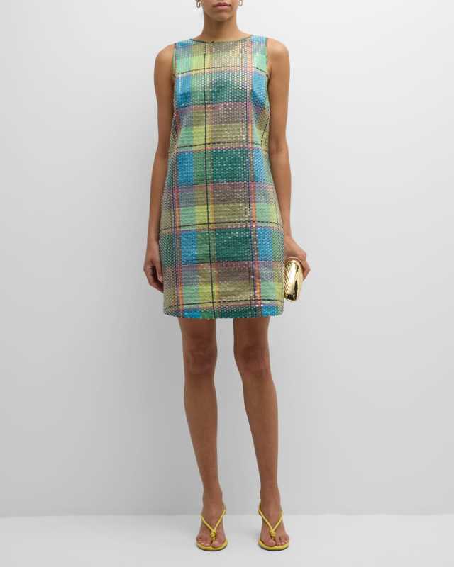 Plaid Sequin Mini Shift Dress