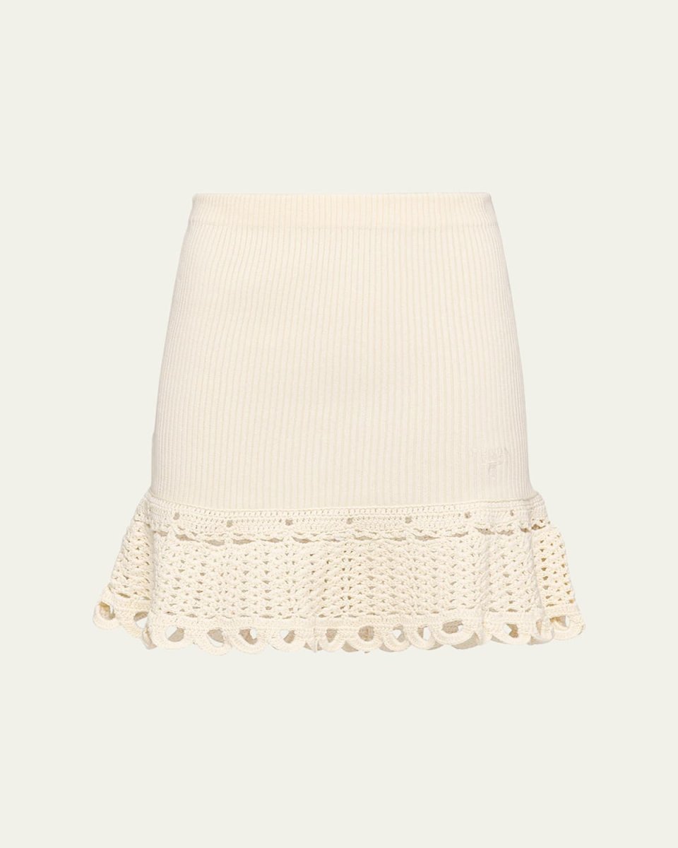Logo-Embroidered Rib Mini Skirt with Crochet Hem