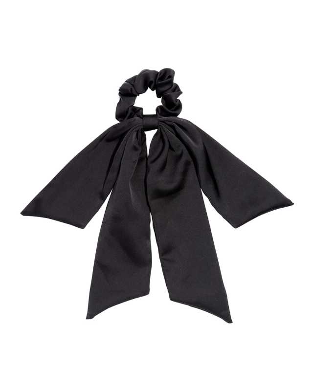 Playa Bow Satin Scrunchie Ponytail Holder, Black