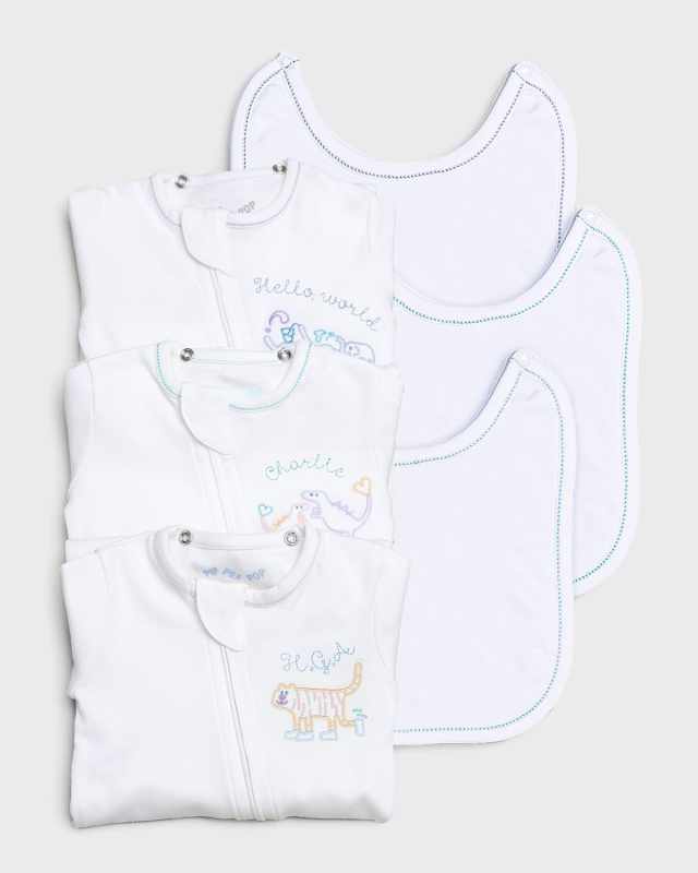 Baby Personalized Footed Bodysuit with attachable bib - Growing Bundle