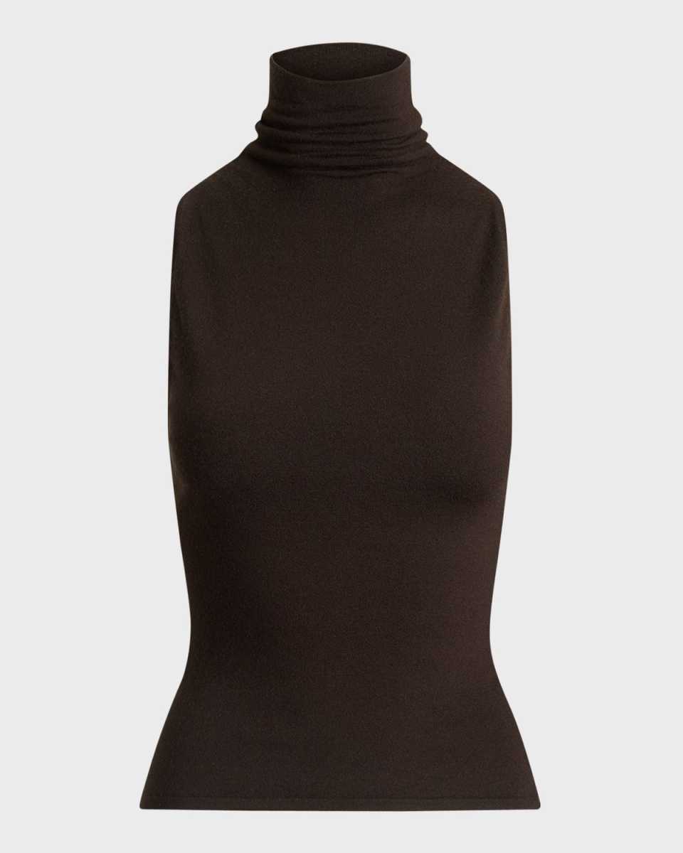 Cashmere Jersey Sleeveless Turtleneck