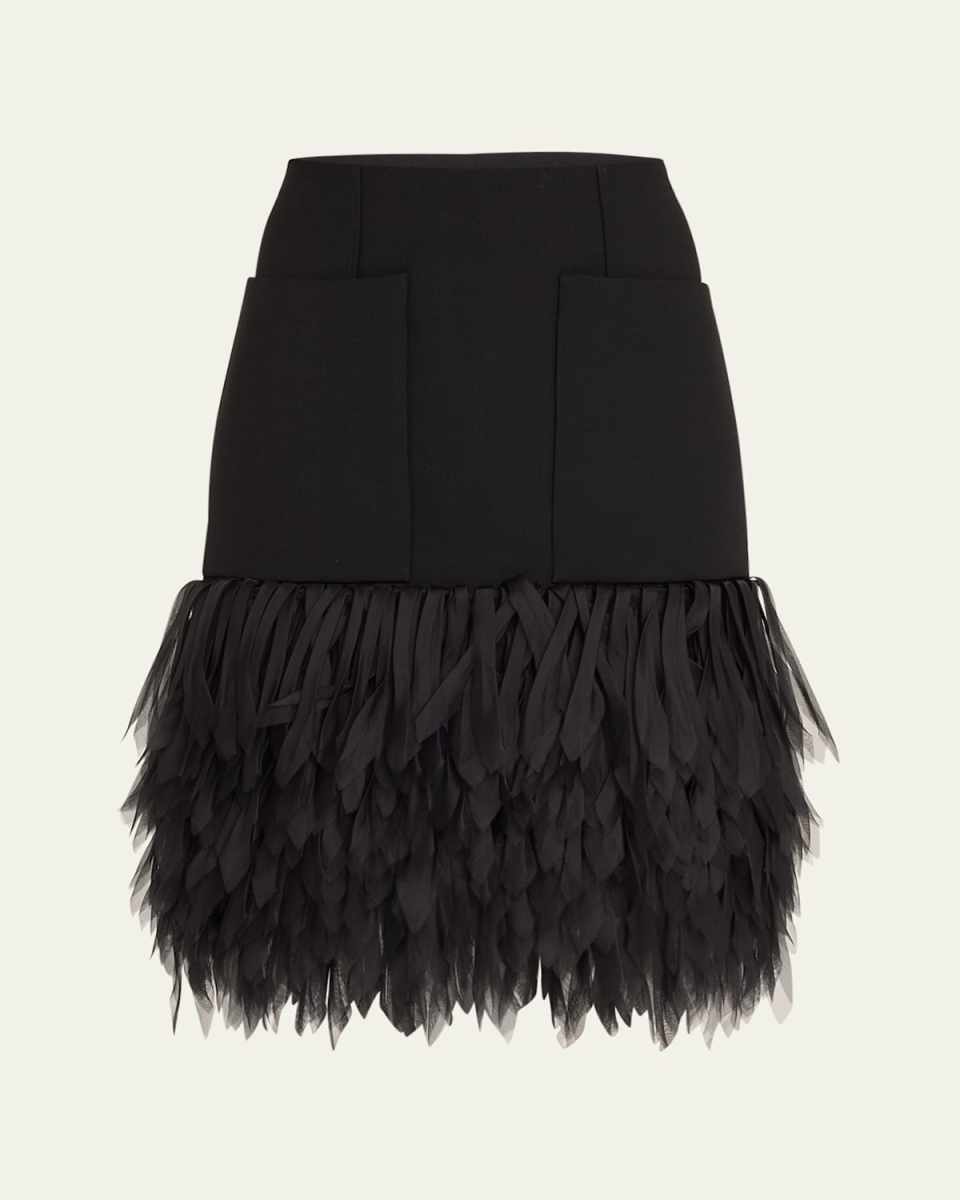 Tiered Feather Effect Wool Skirt