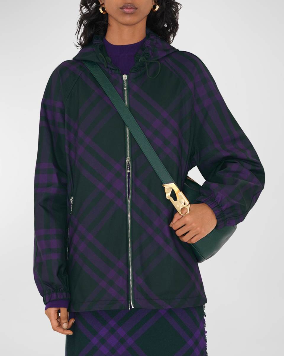 Plaid Zip-Up Hooded Nylon Jacket