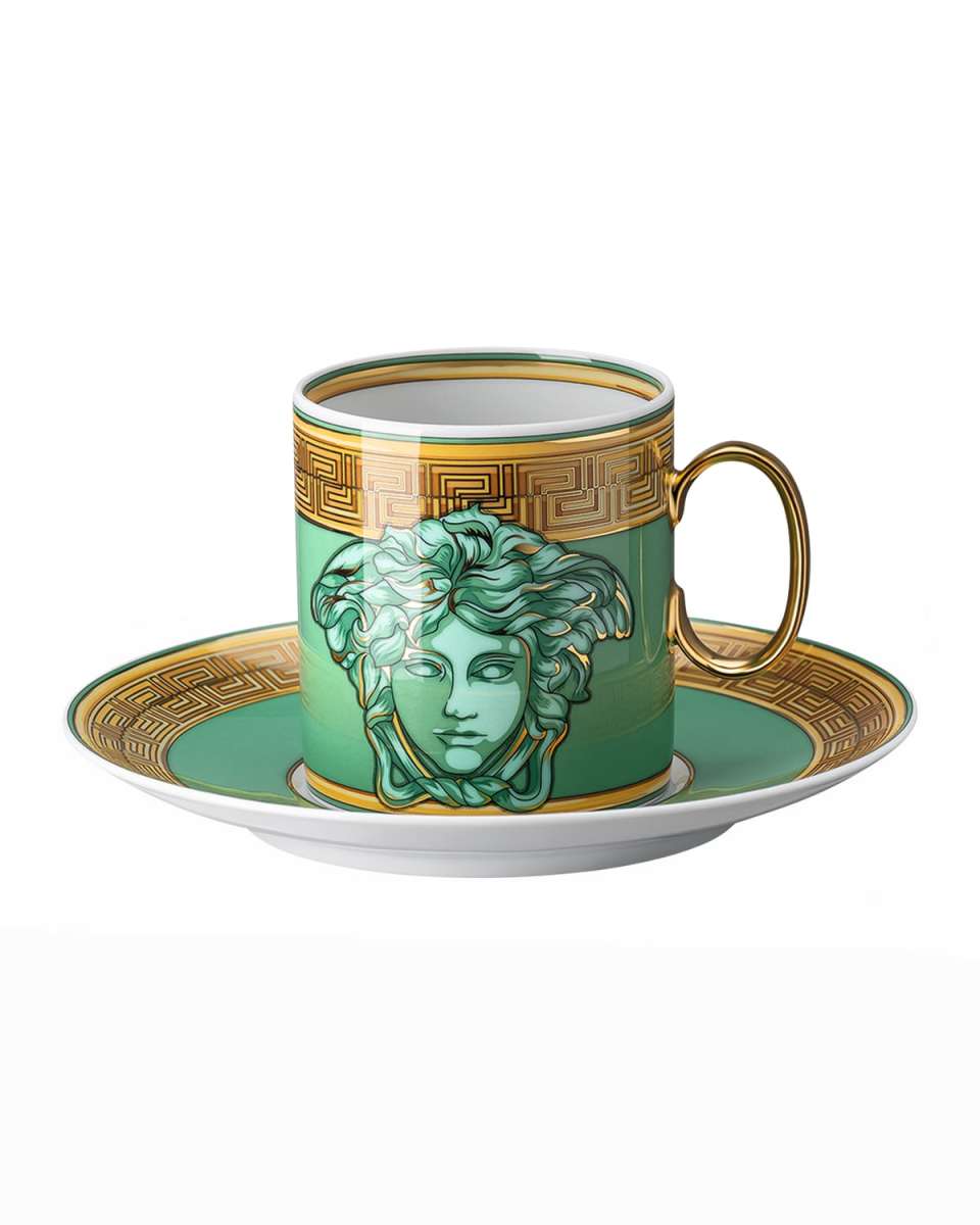 Medusa Amplified Green Coin Coffee Cup and Saucer 6 in