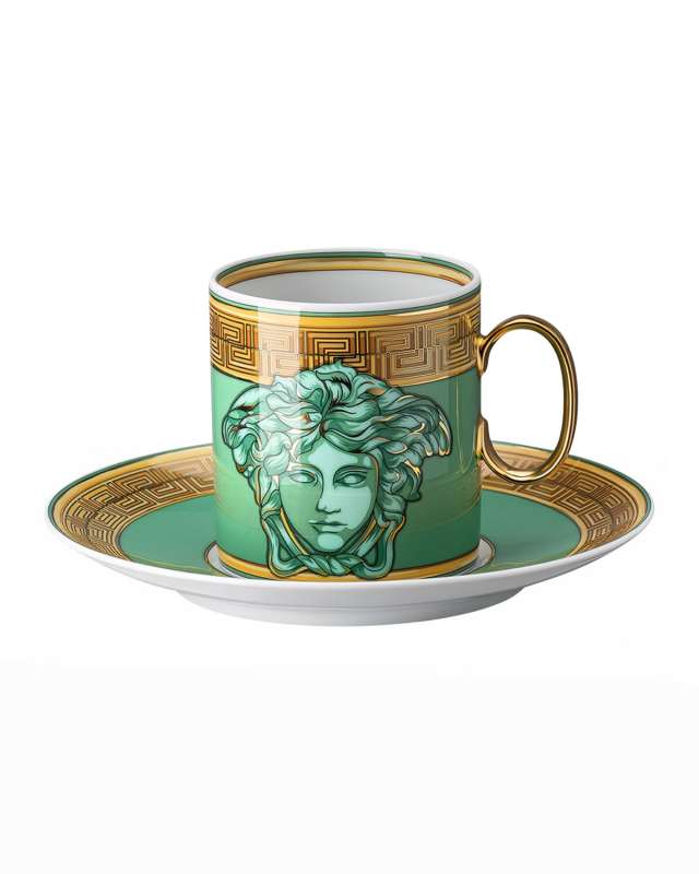 Medusa Amplified Green Coin Coffee Cup and Saucer 6 in