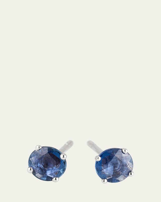 18K White Gold Blue Sapphire Stud Earrings